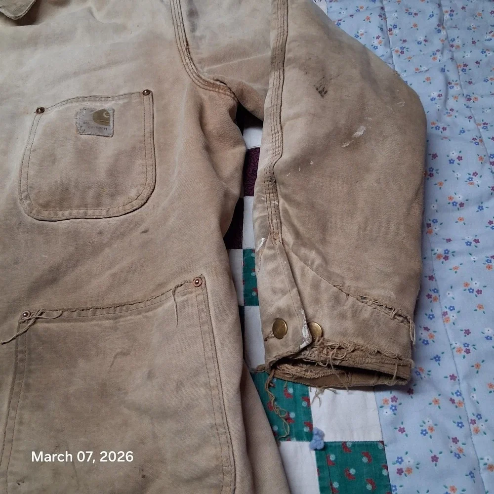 Vintage Carhartt 6BLCT‎ Blanket Lined Chore Coat Button Up Size XL Thrashed